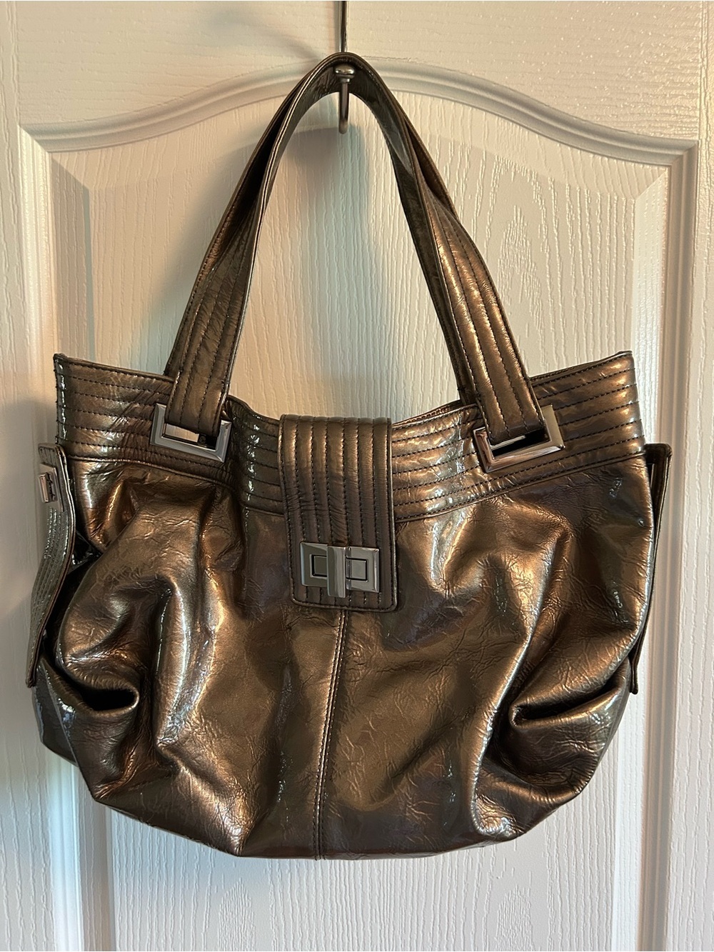 Kooba Metallic Bronze Shoulder Bag with Turn-Lock Detail